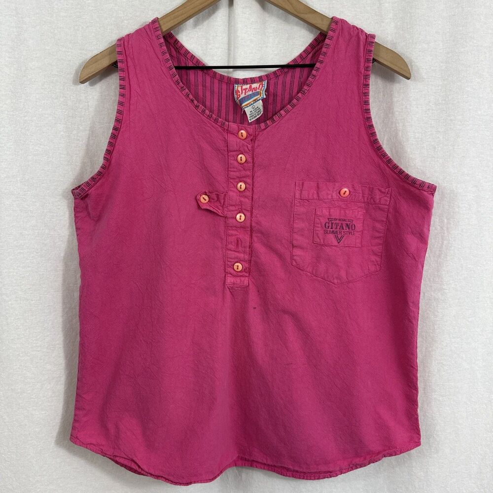 Gitano Express Vintage Retro Pink Sleeveless Tank Top Cotton Outdoor Womens Sz L